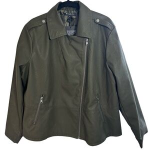 Baccini Plus Size Olive Vegan Leather Peplum Motorcycle Jacket, [Size 2X] NEW